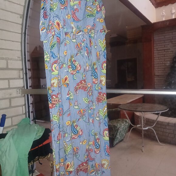 Me & Magic Woman's Long Romper SZ XL Blue and White Stripes - Picture 2 of 5